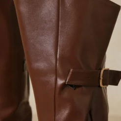 Women Boots Stiletto Heel Pointed Toe PU Leather Chocolate Brown Knee-High Boots -UK Winter Shoes Sales 2023 202112061803527714835