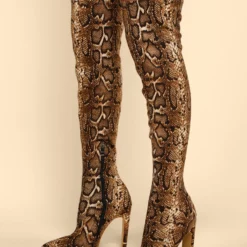 Women Over The Knee Boots Chunky Heel Pointed Toe Snake Print PU Leather Thigh High Boots -UK Winter Shoes Sales 2023 202201041512077198499