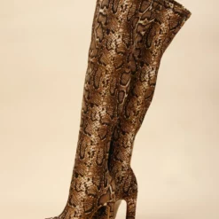Women Over The Knee Boots Chunky Heel Pointed Toe Snake Print PU Leather Thigh High Boots -UK Winter Shoes Sales 2023 202201041512083869076