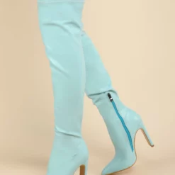 Women Over The Knee Boots Chunky Heel Point Toe PU Leather Blond Thigh High Boots -UK Winter Shoes Sales 2023 202201041512164607253