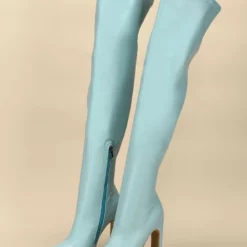 Women Over The Knee Boots Chunky Heel Point Toe PU Leather Blond Thigh High Boots -UK Winter Shoes Sales 2023 202201041512167867369