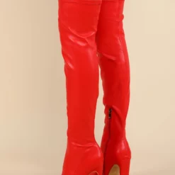 Women Over The Knee Boots Chunky Heel Point Toe PU Leather Blond Thigh High Boots -UK Winter Shoes Sales 2023 202201041512178541229