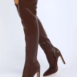 Women Over The Knee Boots Chunky Heel Point Toe PU Leather Blond Thigh High Boots -UK Winter Shoes Sales 2023 202201041512187796357