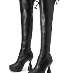 Women Over The Knee Boots Goblet Heel Platform Black Thigh High Boots -UK Winter Shoes Sales 2023 202201061405023075719