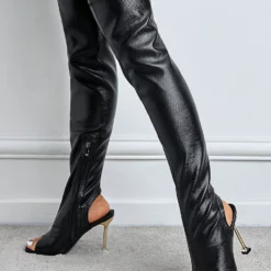 Women Over The Knee Boots Stiletto Heel Pointed Toe Platform Black Thigh High Boots -UK Winter Shoes Sales 2023 202201061405239527015