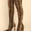 Women Over The Knee Boots Stiletto Heel Pointed Toe Leopard Print Elastic Fabric Thigh High Boots -UK Winter Shoes Sales 2023 202201141059598405868