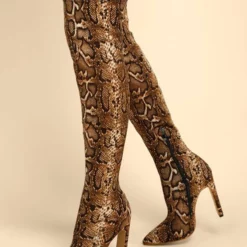 Women Over The Knee Boots Stiletto Heel Pointed Toe Leopard Print Elastic Fabric Thigh High Boots -UK Winter Shoes Sales 2023 202201141100001529410