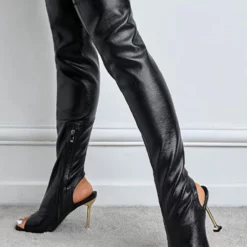 Women Over The Knee Boots Stiletto Heel Pointed Toe PU Leather White Thigh High Boots -UK Winter Shoes Sales 2023 202201141100014539597
