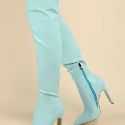 Women Over The Knee Boots Chunky Heel Pointed Toe PU Leather Blond Thigh High Boots -UK Winter Shoes Sales 2023 202201141100184717483