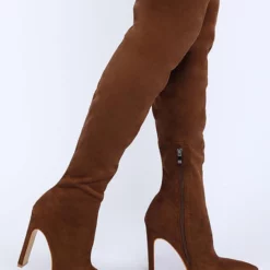 Women Over The Knee Boots Chunky Heel Elastic Fabric Orange Thigh High Boots -UK Winter Shoes Sales 2023 202201141100193321359