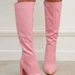 Women Croc Embossed Chunky Heel Knee-High Boots -UK Winter Shoes Sales 2023 202201251159497868859