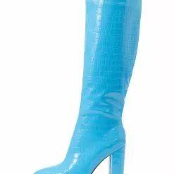 Women Croc Embossed Chunky Heel Knee-High Boots -UK Winter Shoes Sales 2023 202201251159520521928