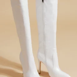 Women Boots Stiletto Heel Pointed Toe PU Leather Red Knee-High Boots -UK Winter Shoes Sales 2023 2022012511595326393