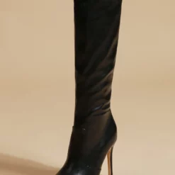 Women Boots Stiletto Heel Pointed Toe PU Leather Red Knee-High Boots -UK Winter Shoes Sales 2023 202201251159535526266