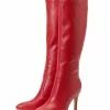 Women Boots Stiletto Heel Pointed Toe PU Leather Red Knee-High Boots -UK Winter Shoes Sales 2023 202201251159548324193