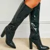 Women Boots Chunky Heel Pointed Toe PU Leather Deep Green Knee High Boots -UK Winter Shoes Sales 2023 20220125120119230828