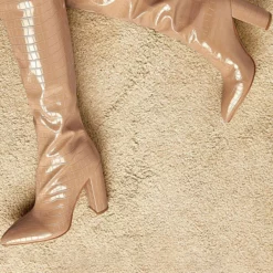 Women Boots Chunky Heel Pointed Toe PU Leather Deep Green Knee High Boots -UK Winter Shoes Sales 2023 202201251201201644814