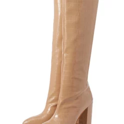 Women Boots Chunky Heel Pointed Toe PU Leather Deep Green Knee High Boots -UK Winter Shoes Sales 2023 202201251201207915644