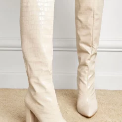 Women Boots Chunky Heel Pointed Toe PU Leather Deep Green Knee High Boots -UK Winter Shoes Sales 2023 202201251201210733663