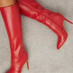 Women Boots Red Stiletto Heel Pointed Toe Knee High Boots -UK Winter Shoes Sales 2023 202201251201259288496