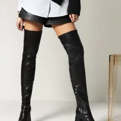 Women's Thigh High Boots Square Toe Platform Chunky Heel