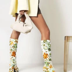 Women's Flower Print Block Heel Platform Knee High Boots -UK Winter Shoes Sales 2023 20220223140429035846