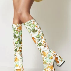 Women's Flower Print Block Heel Platform Knee High Boots -UK Winter Shoes Sales 2023 20220223140429772927