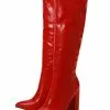 Women's PU Leather Chunky Heel Knee-High Boots