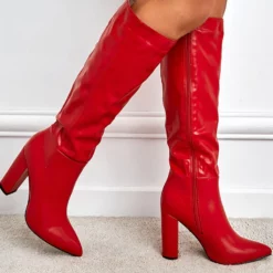 Women's PU Leather Chunky Heel Knee-High Boots -UK Winter Shoes Sales 2023 202206161128491377453
