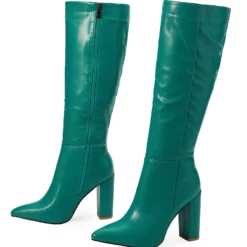 Women's PU Leather Chunky Heel Knee-High Boots -UK Winter Shoes Sales 2023 20220616112849826623