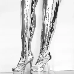 Women's Sexy Boots Silver Platform High Heel Thigh High Boots