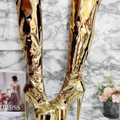 Women's Sexy Boots Silver Platform High Heel Thigh High Boots -UK Winter Shoes Sales 2023 202208031043158985920