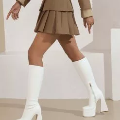 Women's Knee High Boots White Platform Square Toe PU Leather Chunky Heel Knee Boots 17 Women's Knee High Boots White Platform Square Toe PU Leather Chunky Heel Knee Boots -UK Winter Shoes Sales 2023 202208031753474921806