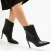High Heel Booties Black PU Leather Pointed Toe Ankle Boots
