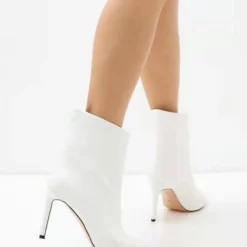 High Heel Booties Black PU Leather Pointed Toe Ankle Boots -UK Winter Shoes Sales 2023 202208031754000686095