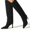 Women's Knee High Boots Black Stiletto Heel Wide Calf Boots