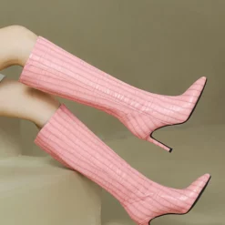 Women's Knee Boots PU Leather Stiletto Heel Knee High Boots -UK Winter Shoes Sales 2023 202208031754203029327