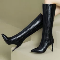 Women's Knee Boots PU Leather Stiletto Heel Knee High Boots -UK Winter Shoes Sales 2023 202208031754215109914