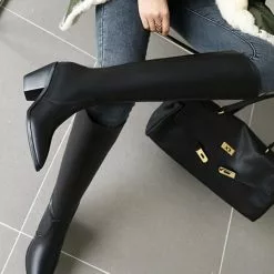 Women's Knee High Boots White Pointed Toe Chunky Heel Western Boots 19 Women's Knee High Boots White Pointed Toe Chunky Heel Western Boots -UK Winter Shoes Sales 2023 2022080317553862053