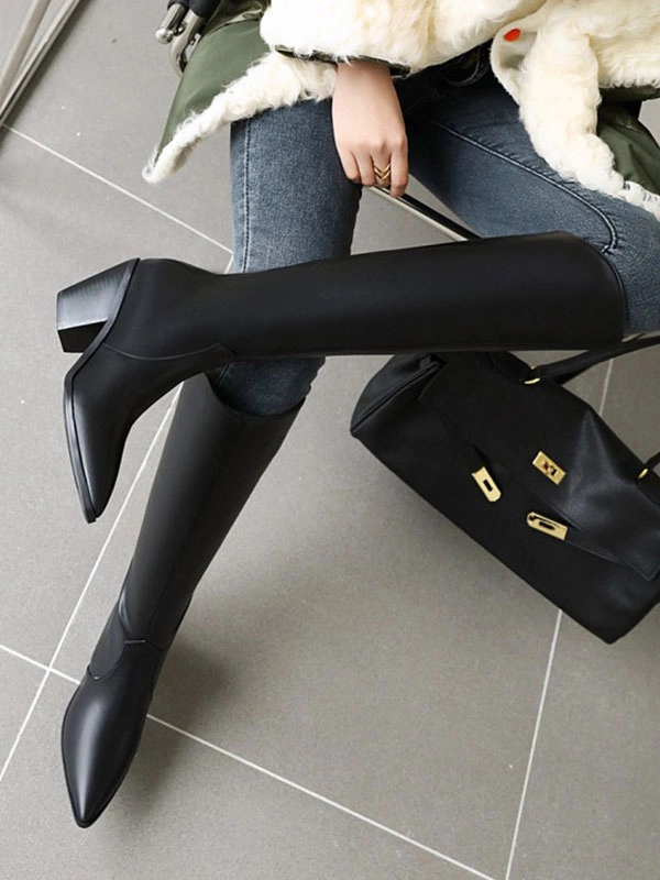 Women's Knee High Boots White Pointed Toe Chunky Heel Western Boots 10 Women's Knee High Boots White Pointed Toe Chunky Heel Western Boots - Image 8