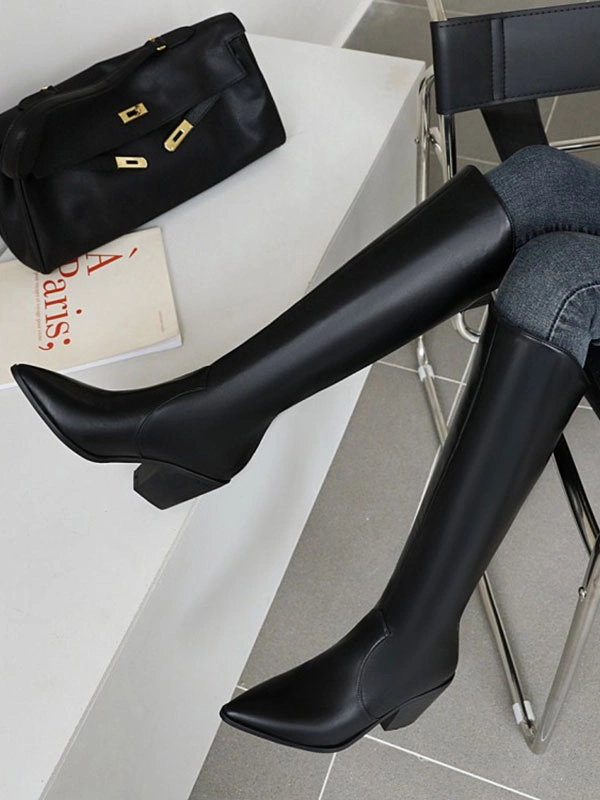 Women's Knee High Boots White Pointed Toe Chunky Heel Western Boots 12 Women's Knee High Boots White Pointed Toe Chunky Heel Western Boots - Image 10