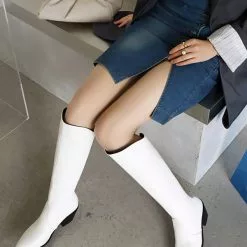 Women's Knee High Boots White Pointed Toe Chunky Heel Western Boots 15 Women's Knee High Boots White Pointed Toe Chunky Heel Western Boots -UK Winter Shoes Sales 2023 202208031755396315195