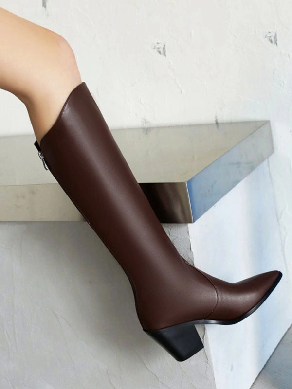 Women's Knee High Boots White Pointed Toe Chunky Heel Western Boots 8 Women's Knee High Boots White Pointed Toe Chunky Heel Western Boots - Image 6