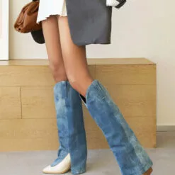 Women's Western Boots Chunky Heel Knee High Boots -UK Winter Shoes Sales 2023 202208031755525441106