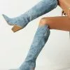 Women 's Western Boots Canvas Chunky Heel Knee-High Boots -UK Winter Shoes Sales 2023 202208031755541771769