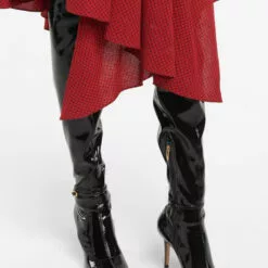 Women's Tigh High Boots Black Pointed Toe Stiletto Heel Bright Leather Over The Knee Boots -UK Winter Shoes Sales 2023 202208031756101577933