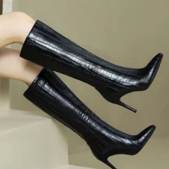 Women's Knee Boots PU Leather Stiletto Heel Knee High Boots -UK Winter Shoes Sales 2023 202208031756167936371