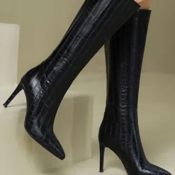 Women's Knee Boots PU Leather Stiletto Heel Knee High Boots -UK Winter Shoes Sales 2023 202208031756170863181