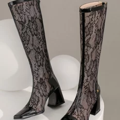 Women's Patent PU Upper Chunky Heel Knee-High Boots 19 Women's Patent PU Upper Chunky Heel Knee-High Boots -UK Winter Shoes Sales 2023 2022080414163477843