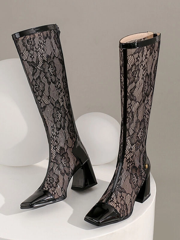 Women's Patent PU Upper Chunky Heel Knee-High Boots 10 Women's Patent PU Upper Chunky Heel Knee-High Boots - Image 8
